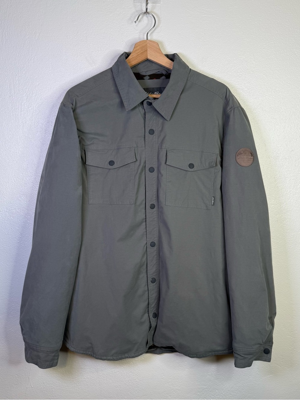 Eddie Bauer Men’s Fleece Lined Snap Front Utility Shirt Jacket Gray Size Large